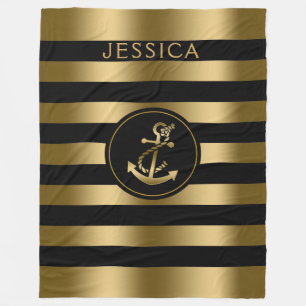 Gold und schwarze Streifen mit goldenem, nautische Fleecedecke