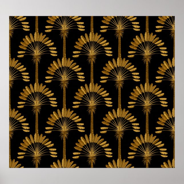 Gold und schwarze Tapeten mit Blumenmuster Poster (Vorne)