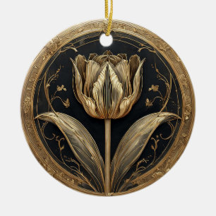Gold- und Schwarze Tulpen-Dekoration Keramik Ornament