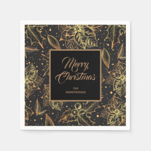 Gold und Schwarze Weihnachtsblumen Serviette