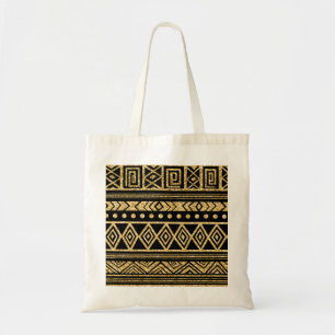 Gold- und schwarzes tribal geometrisches Muster Tragetasche