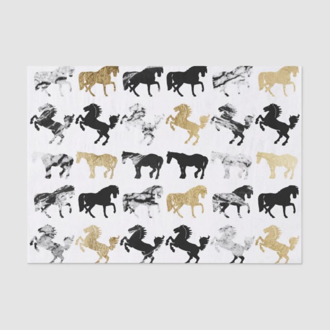 Gold und Schwarzweiss-moderne Marmorierungpferde Seidenpapier (Vorderseite)