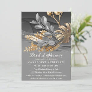 Gold- und Silber-Botanical-Hochzeitsduscheinladung Einladung