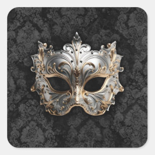 Gold- und Silber-Filigran-Venetianische Maske Quadratischer Aufkleber