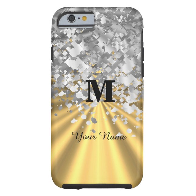Gold- und Silber-Glitter mit Monogramm Case-Mate iPhone Hülle (Rückseite)