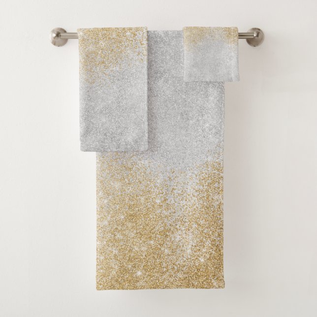 Gold und Silber Glitzer Ombre Luxury Design Badhandtuch Set (Insitu)
