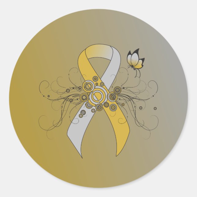 Gold und Silber mit Schmetterling Runder Aufkleber (Vorderseite)
