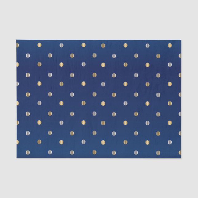 Gold-und Silber-Tupfen auf Marine-Blau Seidenpapier (Vorderseite)