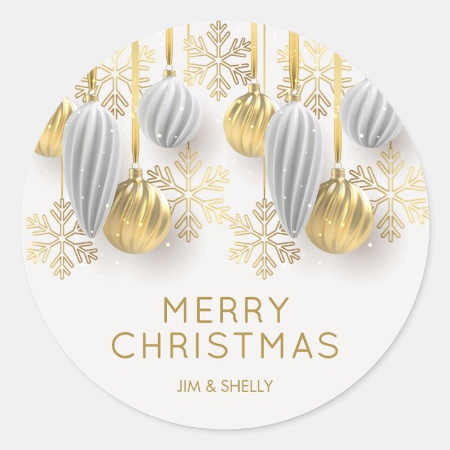 Gold und Silber Weihnachtsschmuck Runder Aufkleber (Vorderseite)