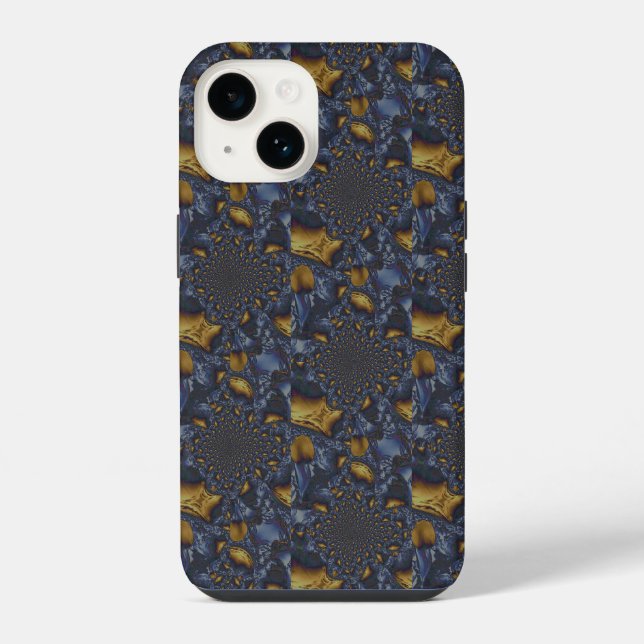 Gold und Silberblauer geschmolzene Metalle iPhone 14 Hülle (Rückseite)