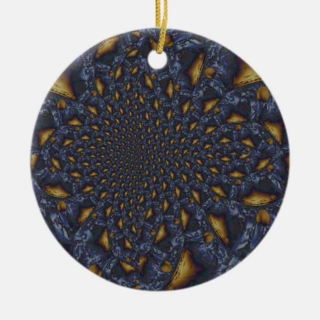 Gold und Silberblauer geschmolzene Metalle Keramik Ornament (Vorne)