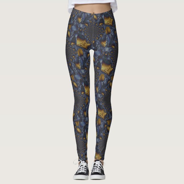 Gold und Silberblauer geschmolzene Metalle Leggings (Vorderseite)