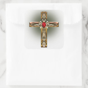 Gold- und Silberkreuz Quadratischer Aufkleber
