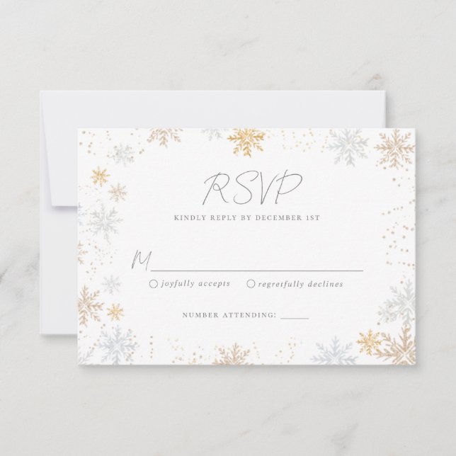 Gold- und Silberschneeflocken-Hochzeitskarte RSVP Karte (Vorderseite)