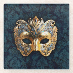 Gold- und Silberverzierte Maskenmaske Glasuntersetzer