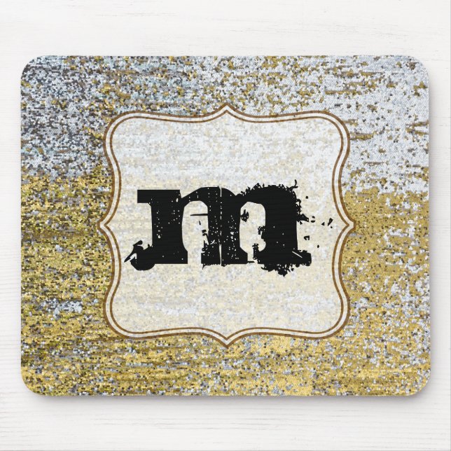 Gold und Silver Grunge Monogram Initial Mouse Pad Mousepad (Vorne)