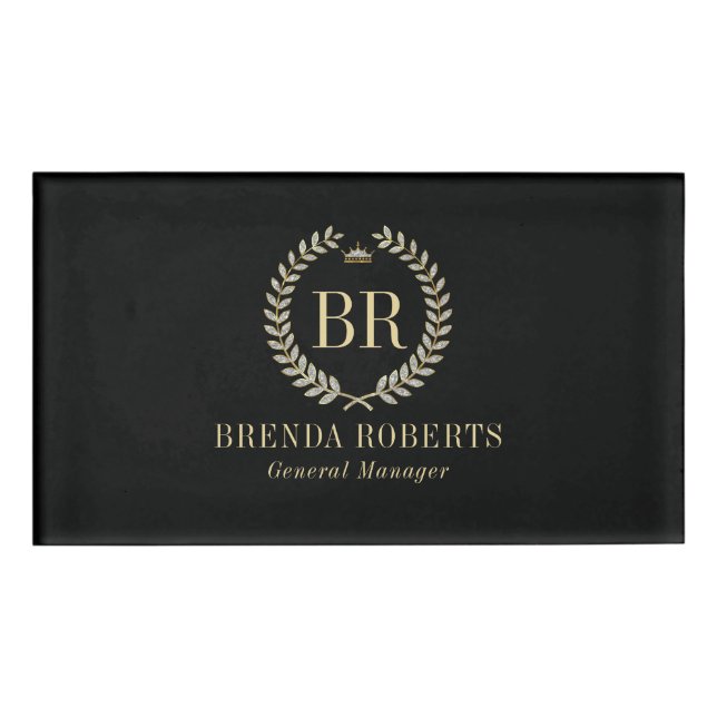 Gold und Silver Laurel Wreath Custom Monogram Namenschild (Vorderseite)