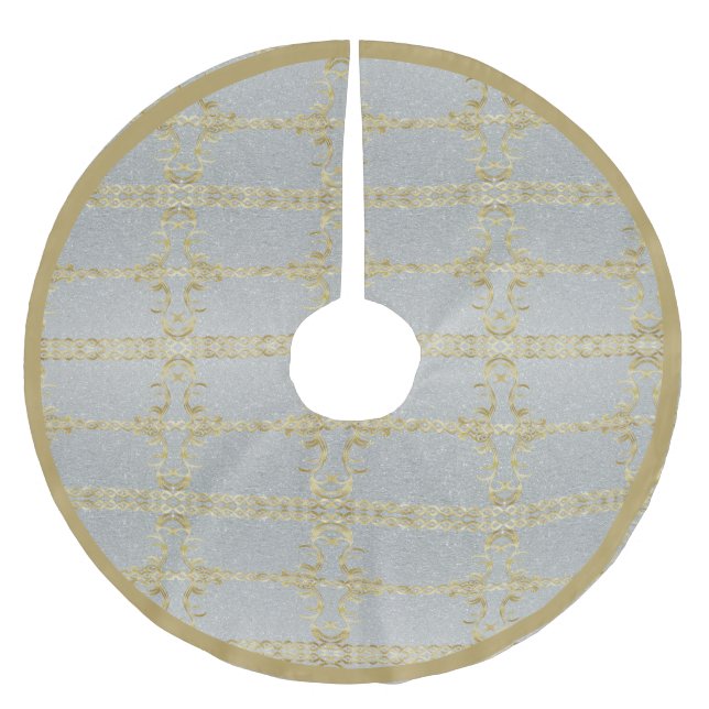 Gold und Silver Polyester Tree Skirt Polyester Weihnachtsbaumdecke (Vorderseite)
