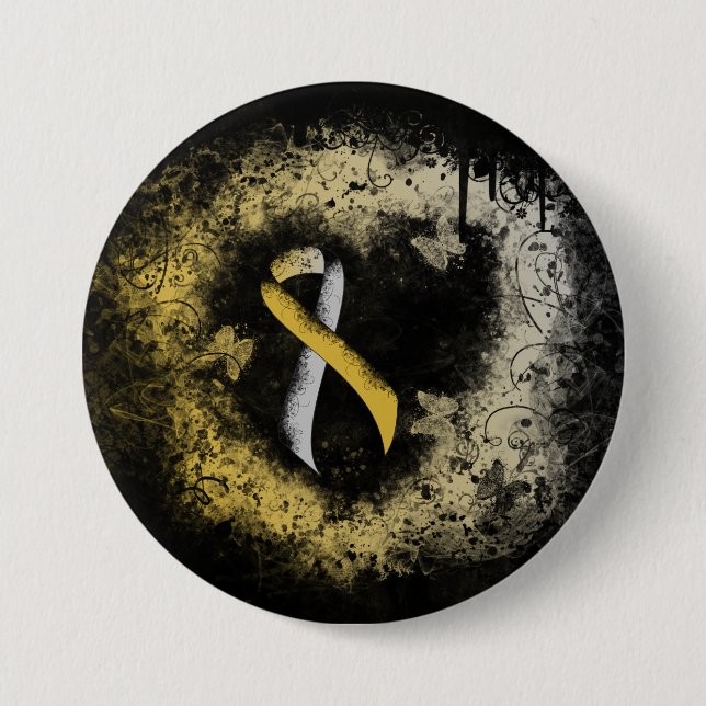 Gold und Silver Ribbon Grunge Herz Button (Vorderseite)