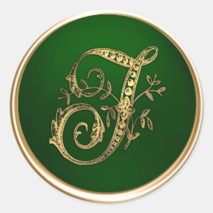 Gold- und Smaragd-Monogramm-T-Briefumschlag-Siegel Runder Aufkleber