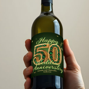 Gold und Smaragdgrün 50. Hochzeitstag Weinetikett