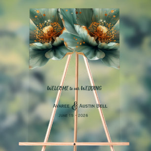 Gold- und Smaragdgrünes Mohn-Acrylschild Acrylschild