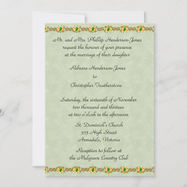 Gold- und Smarald-Jewel-Hochzeit Einladung (Vorderseite)