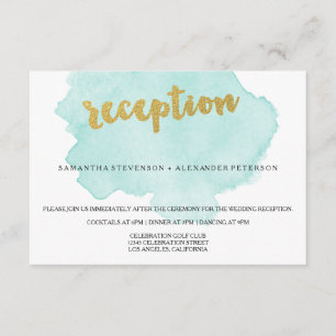 Gold- und Teal-Schmink-Wasserfarben-Hochzeitsempfa Begleitkarte