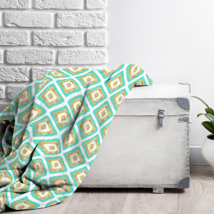 Gold und Türkis Chic Ikat Muster Fleecedecke