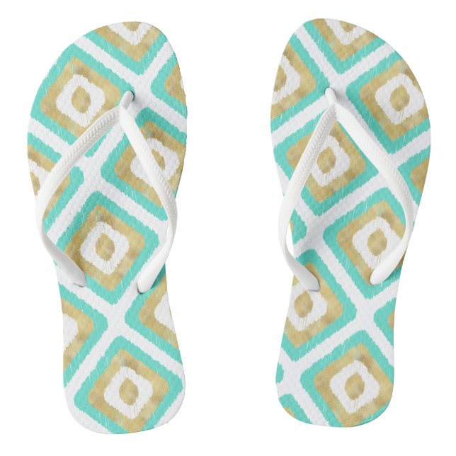 Gold und Türkis Chic Ikat Muster Flip Flops (Fußbett)