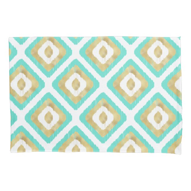 Gold und Türkis Chic Ikat Muster Kissenbezug (Vorderseite)