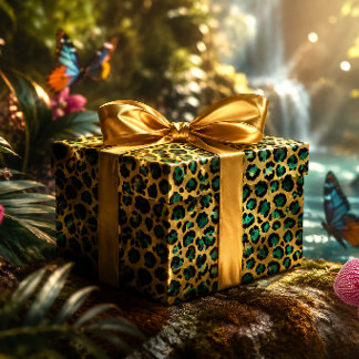 Gold- und Türkis-Glamour-Leopardenprint Geschenkpapier