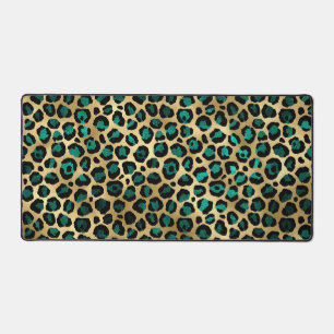 Gold- und Türkis-Glamour-Leopardenprint Schreibtischunterlage