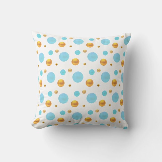 Gold und Türkis Polka Dots Kissen (Vorderseite)