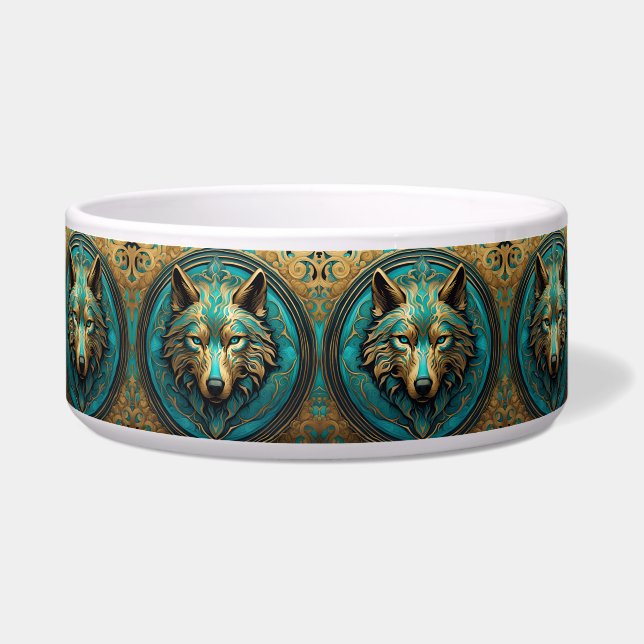 Gold und Türkis Wolf Head Hund Napf (Links)
