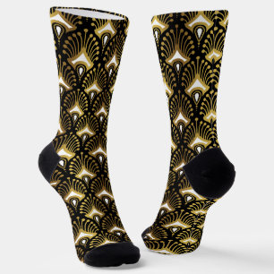 Gold und Weiß Art Deco Muster 4 auf schwarz Socken