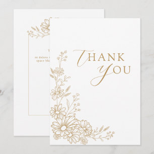 Gold- und Weiß botanische Gartendaisy-Hochzeit Dankeskarte