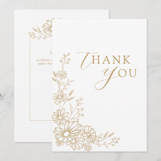 Gold- und Weiß botanische Gartendaisy-Hochzeit Dankeskarte
