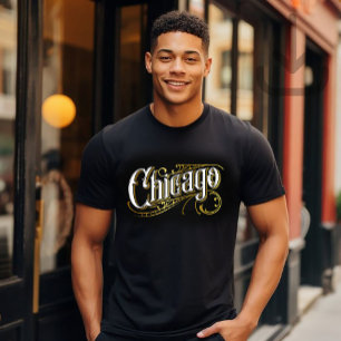 Gold- und Weiß-Chicago-Design T-Shirt