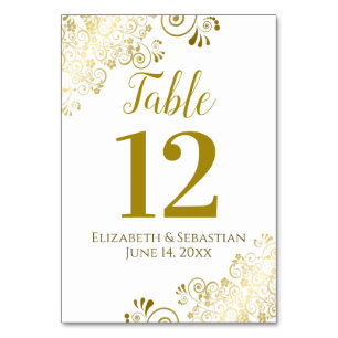 Gold und Weiß Elegant Frilly Wedding Tischnummer
