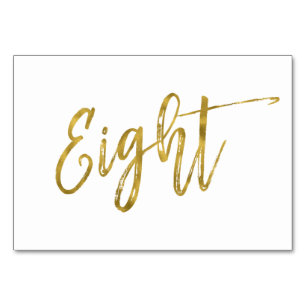 Gold und Weiß Elegante Tischnummer Acht.