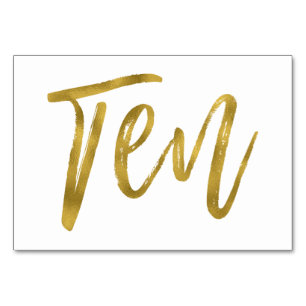 Gold und Weiß Elegante Tischnummer Zehn.