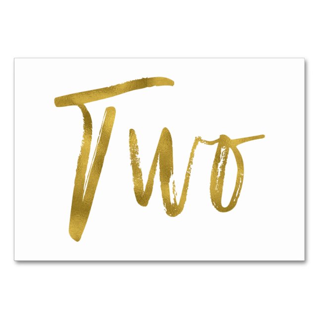 Gold und Weiß Elegante Tischnummer Zwei (Vorderseite)