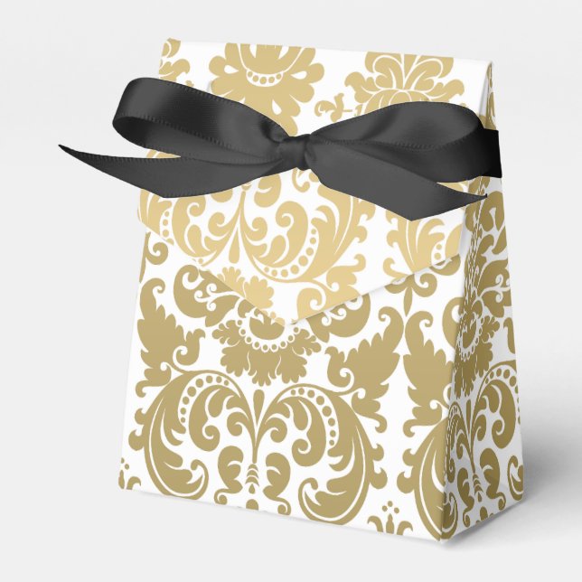 Gold und Weiß-elegantes Damasketmuster Geschenkschachtel (Vorderseite)