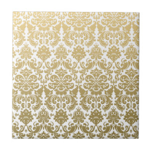 Gold- und Weiß-Elegantes Damastmuster Fliese