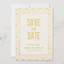 Gold- und Weiß geometrische Art Deco Save-the-Date