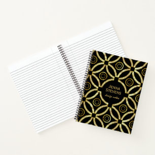 Gold- und Weiß-Glitter-Geometrie auf Schwarz Notizbuch