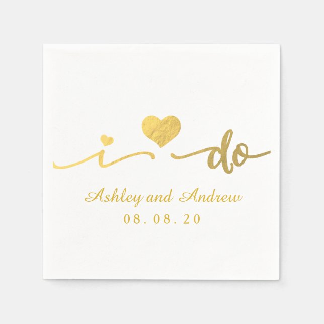 Gold und Weiß | Hochzeitspapier Napkin Serviette (Vorderseite)
