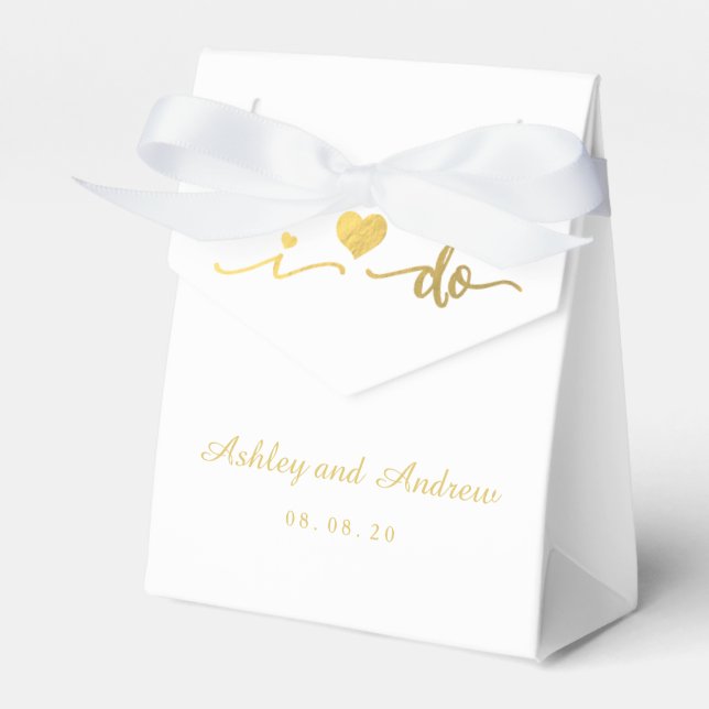 Gold und Weiß I Do Gastgeschenk Hochzeit Box Geschenkschachtel (Vorderseite)