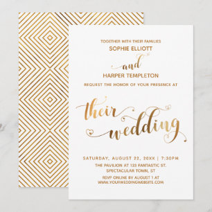 Gold und Weiß Ihre Hochzeitstypografie mit Herz Einladung